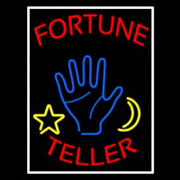 Red Fortune Teller With Logo And White Border Neon Sign