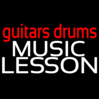 Red Guitar Drums White Music Lesson Neon Sign