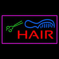 Red Hair With Comb And Scissor Pink Border Neon Sign