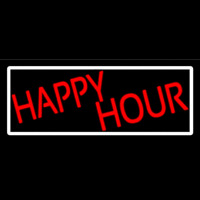 Red Happy Hour With White Border Neon Sign
