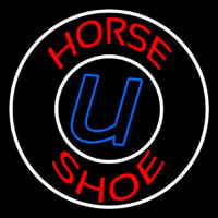Red Horse Shoe With Border Neon Sign