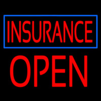 Red Insurance Blue Border Open Block Neon Sign