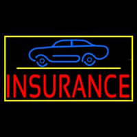 Red Insurance Car Logo With Yellow Border Neon Sign