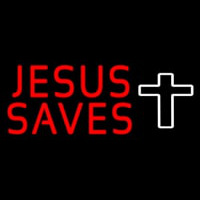 Red Jesus Saves White Cross Neon Sign