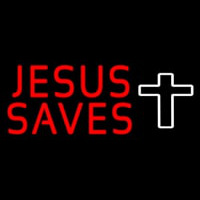 Red Jesus Saves White Cross Neon Sign