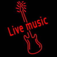 Red Live Music Guitar Neon Sign