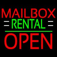 Red Mailbo  Rental With White Line Open 1 Neon Sign