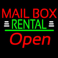 Red Mailbo  Rental With White Line Open 2 Neon Sign