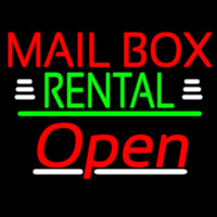 Red Mailbo  Rental With White Line Open 3 Neon Sign