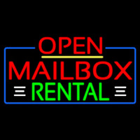 Red Mailbo  Rental With White Line Open 4 Neon Sign