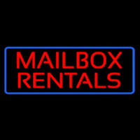 Red Mailbo  Rentals Blue Border Neon Sign