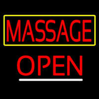 Red Massage With Yellow Border Open Neon Sign