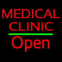 Red Medical Clinic Open Green Line Neon Sign