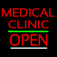Red Medical Clinic Open Green White Line Neon Sign