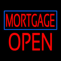 Red Mortgage Blue Border Block Open Neon Sign