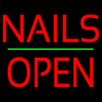 Red Nails Block Open Green Line Neon Sign