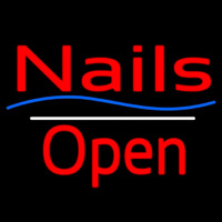 Red Nails Open White Line Blue Waves Neon Sign
