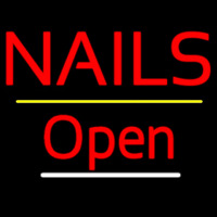 Red Nails Open Yellow Line Neon Sign