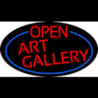 Red Open Art Gallery Oval With Blue Border Neon Sign