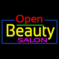 Red Open Beauty Salon With Blue Border Neon Sign