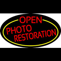Red Open Photo Restoration Oval With Yellow Border Neon Sign