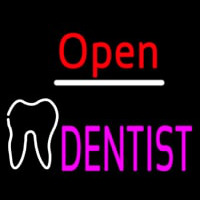 Red Open Pink Dentist Tooth Logo Neon Sign