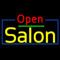 Red Open Salon With Blue Border Neon Sign