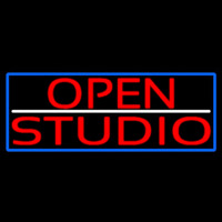 Red Open Studio With Blue Border Neon Sign