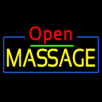 Red Open Yellow Massage Blue Border Neon Sign