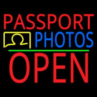 Red Passport Blue Photos With Open 1 Neon Sign