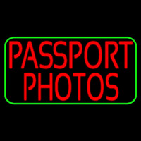 Red Passport Photos Green Border Neon Sign