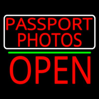 Red Passport Photos With Open 1 Neon Sign