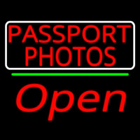 Red Passport Photos With Open 2 Neon Sign