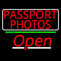 Red Passport Photos With Open 3 Neon Sign