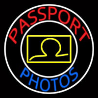 Red Passport Photos With Oval Neon Sign