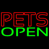 Red Pets Green Open Neon Sign