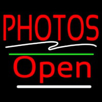 Red Photos Block With Open 3 Neon Sign