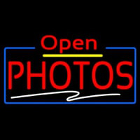 Red Photos Block With Open 4 Neon Sign
