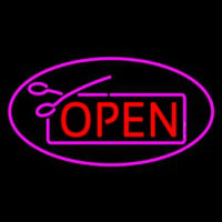 Red Pink Open With Scissor Neon Sign