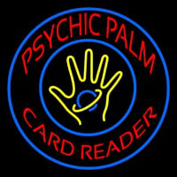 Red Psychic Palm Card Reader Blue Border Neon Sign