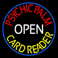 Red Psychic Palm Yellow Card Reader White Open Neon Sign