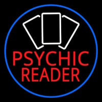 Red Psychic Reader White Cards And Blue Border Neon Sign