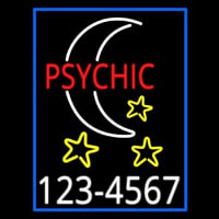Red Psychic White Logo Phone Number Blue Border Neon Sign