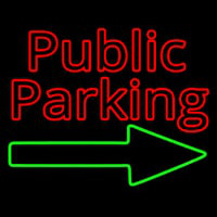 Red Public Parking With Arrow Neon Sign