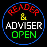 Red Reader And White Advisor Green Open With Blue Border Neon Sign
