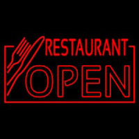 Red Restaurant Open With Knife And Fork Neon Sign