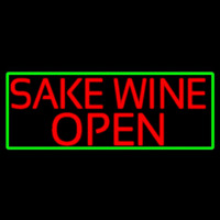 Red Sake Wine Open With Green Border Neon Sign