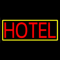 Red Simple Hotel With Yellow Neon Sign