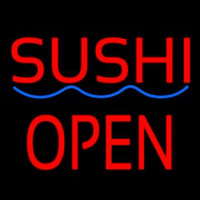 Red Sushi Block Open Blue Curve Neon Sign