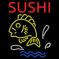 Red Sushi With Fish Logo Below Neon Sign